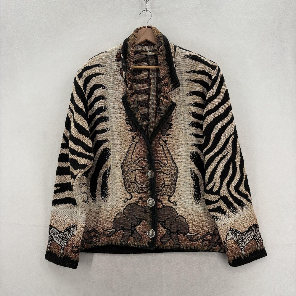 Vintage Painted Pony Blazer Jacket Womens One Size Beige Animal Print Western